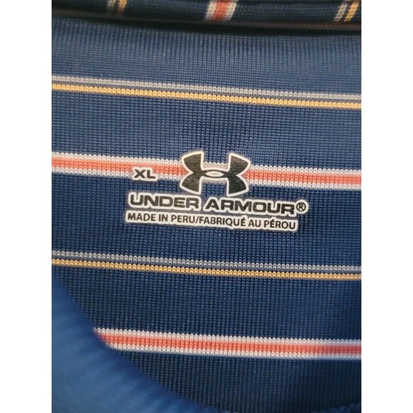 Under Armour Golf Polo‎ Shirt Short Sleeve Moisture Wicking Blue Striped Size XL - Picture 5 of 5